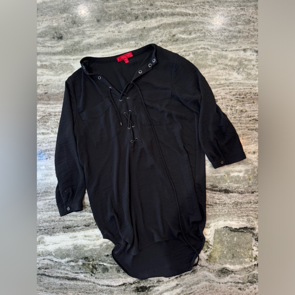 Jennifer Lopez Oversized Lace-Up Blouse Black Size XS